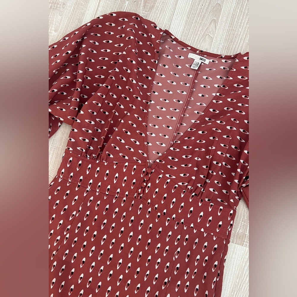 AMUSE SOCIETY EVIL EYE DRESS MAROON BURGUNDY DEEP V SABO SHOWPO HELLO MOLLY - Picture 5 of 7